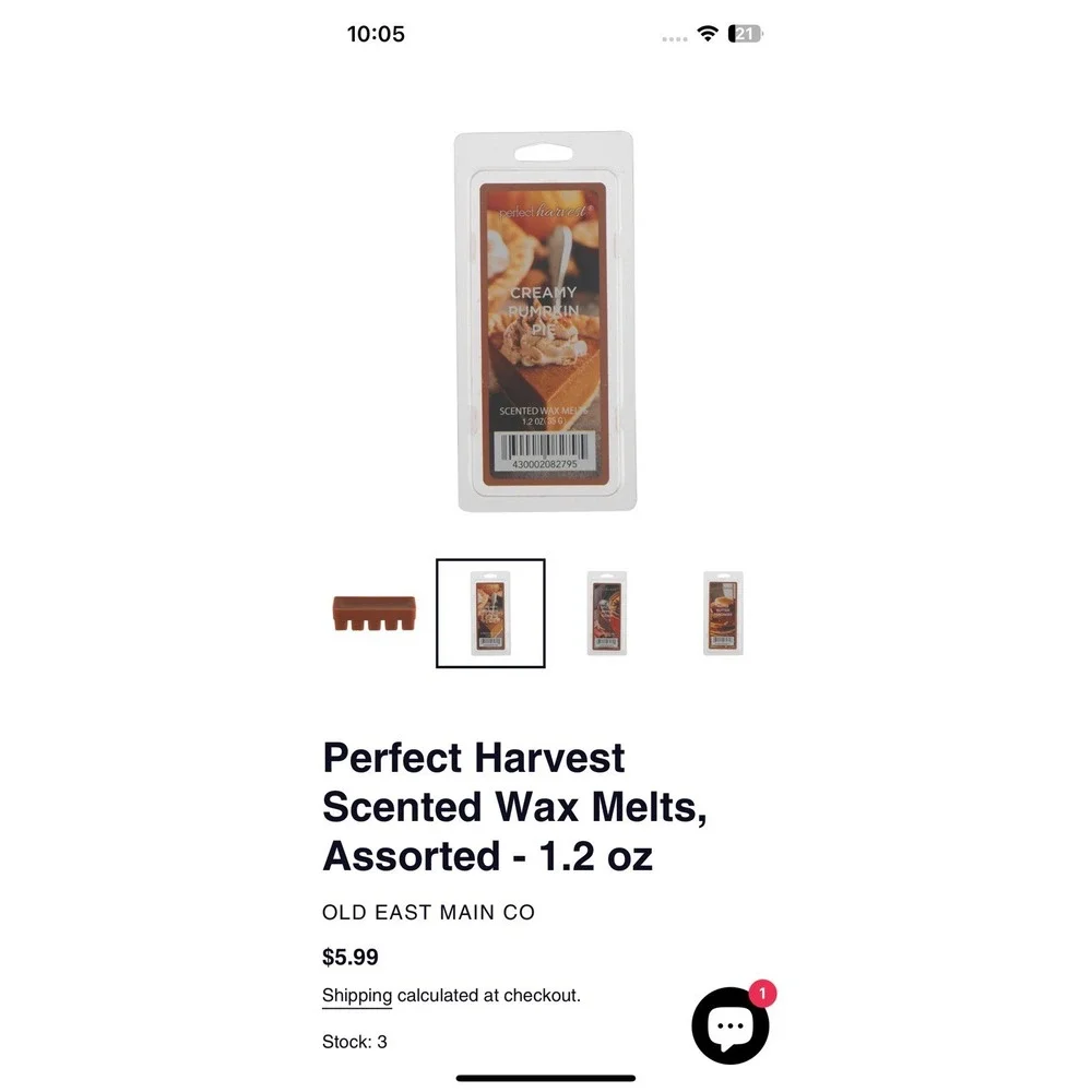 Perfect Harvest Scented Wax Melts 1.2 oz‎ (lot/4) Cranberry Cake/Pumpkin Pie